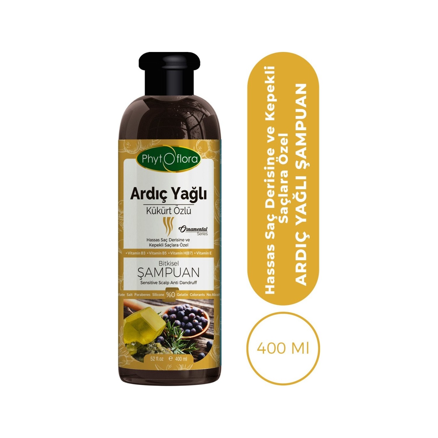 PHYTOFLORA Tuzsuz Hassas Saç Derisine ve Kepekli Saçlara Özel Ardıç Yağlı Bitkisel Şampuan 400 ml